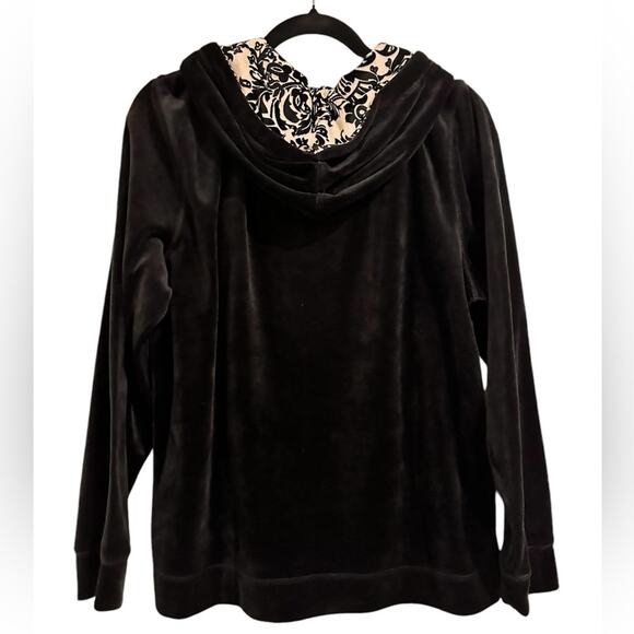 NWOT Silverwear New York Black Velvet Kangaroo Floral Pattern Hoodie, size L - Picture 6 of 6
